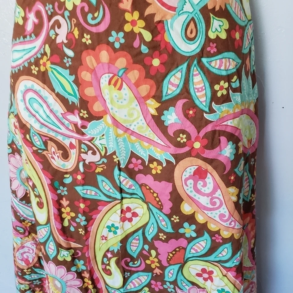 Handmade Skirt Apron Brown Colorful Paisley Print Pink Polka Dot Green Kitchen